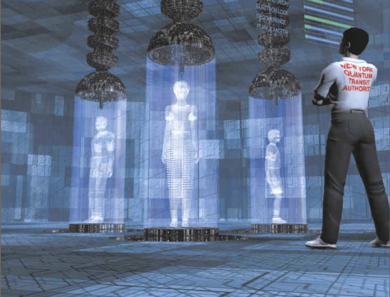 No more traffic jams or airport security lines. In the future, we might go to a teleport terminal where we would step into a transporter to beam ourselves to whatever destination we'd like. Source: Zeilinger, A. "Quantum Teleportation." Scientific American (April 2000): 50-59.